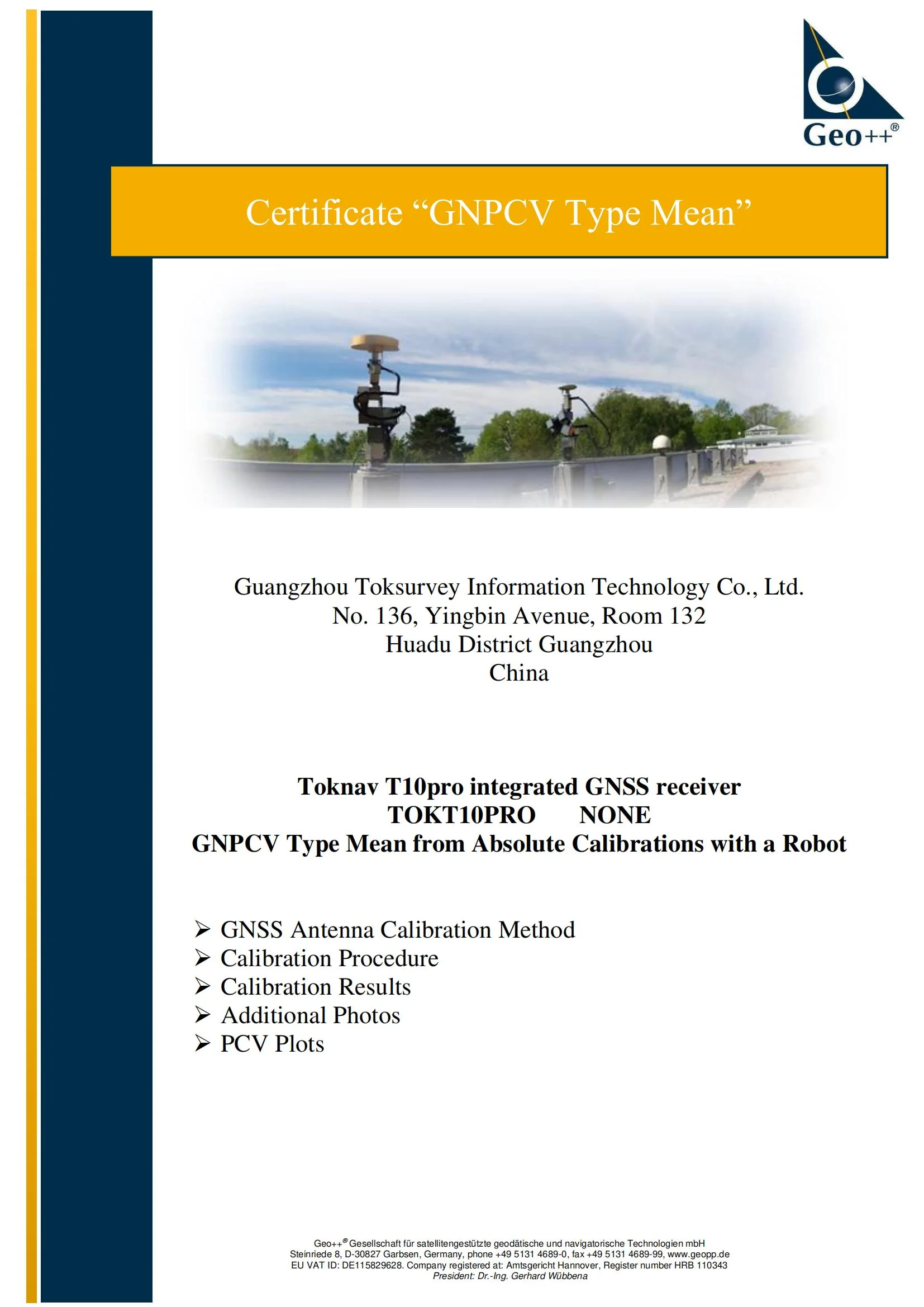 T10Pro GNPCV antenna calibration certificate