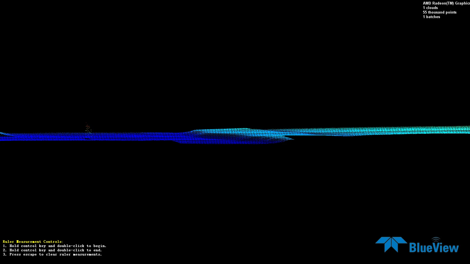 Side view of a supplied underwater terrain dataset