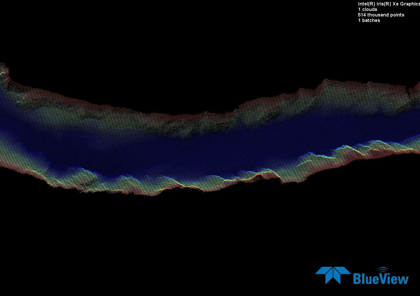 Detailed perspective view of a riverbed point cloud